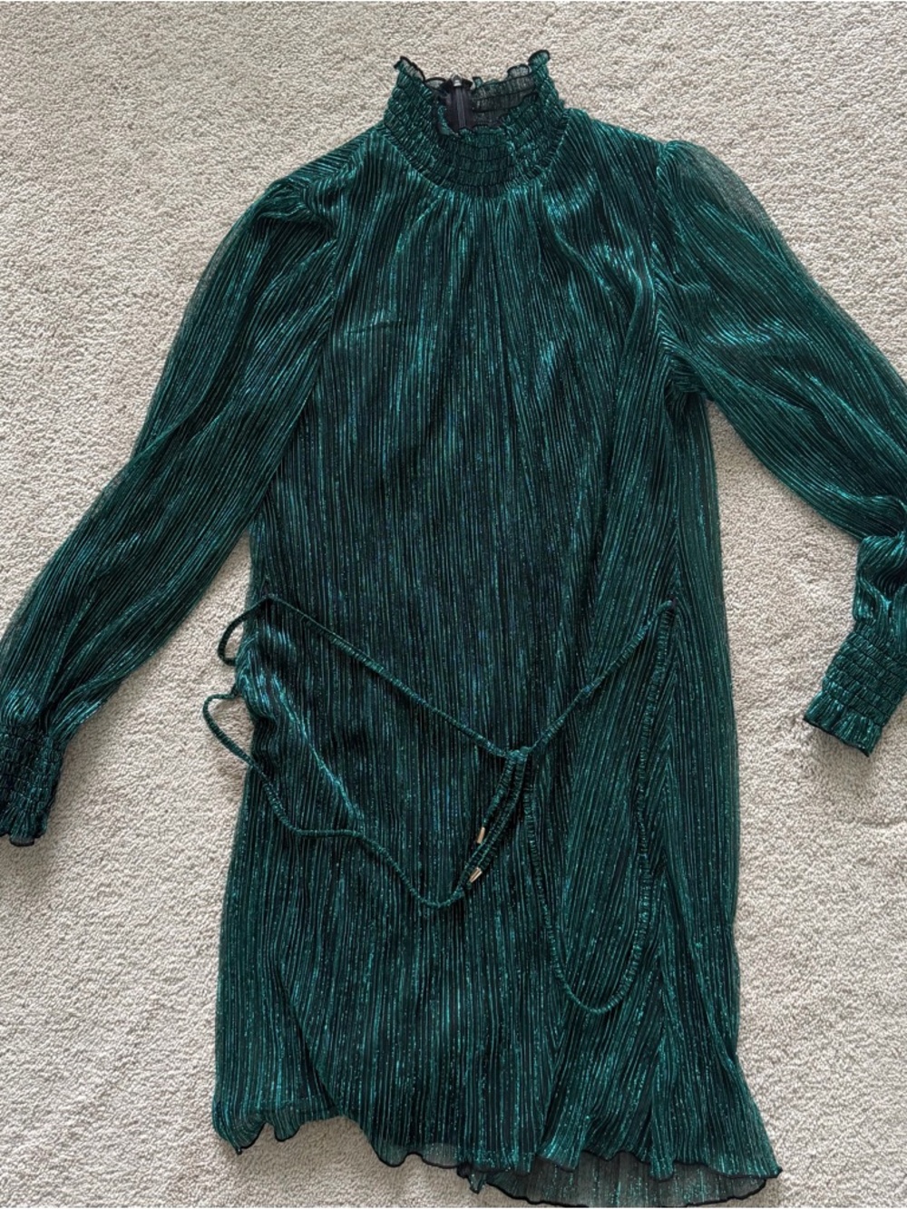 Jessica Howard Emerald Green Pleated Long Sleeve Dress